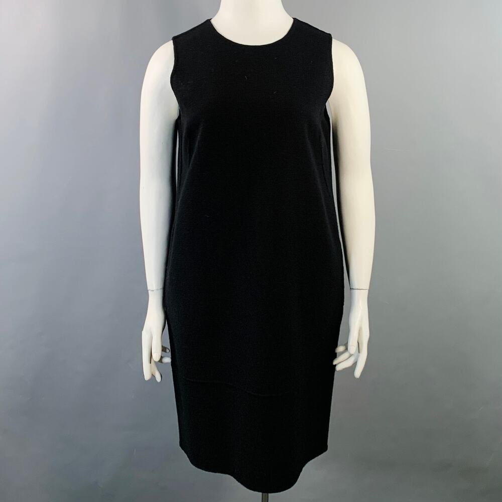 ARMANI COLLEZIONI Size 10 Black Wool Crepe Sleeveless Knee Length Dress
